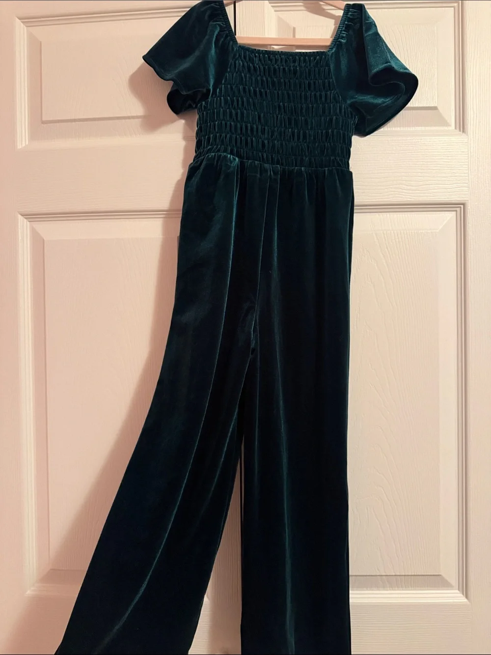 The Children's Place Emerald Velvet Smocked Jumpsuit Size 5/6